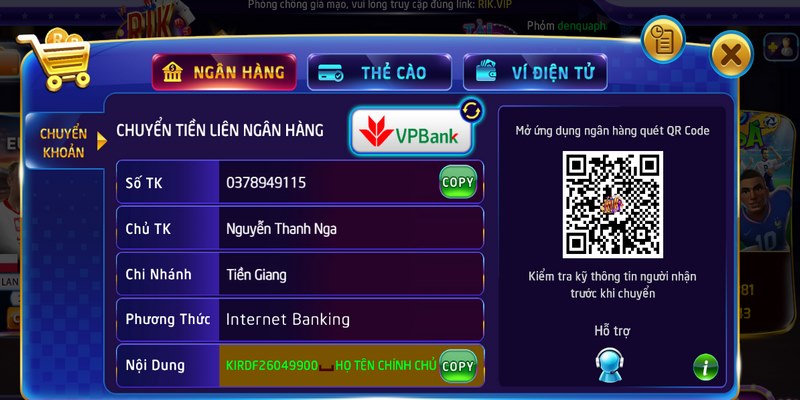 Nạp Rikvip an toàn với nhiều tùy chọn thanh toán đa dạng